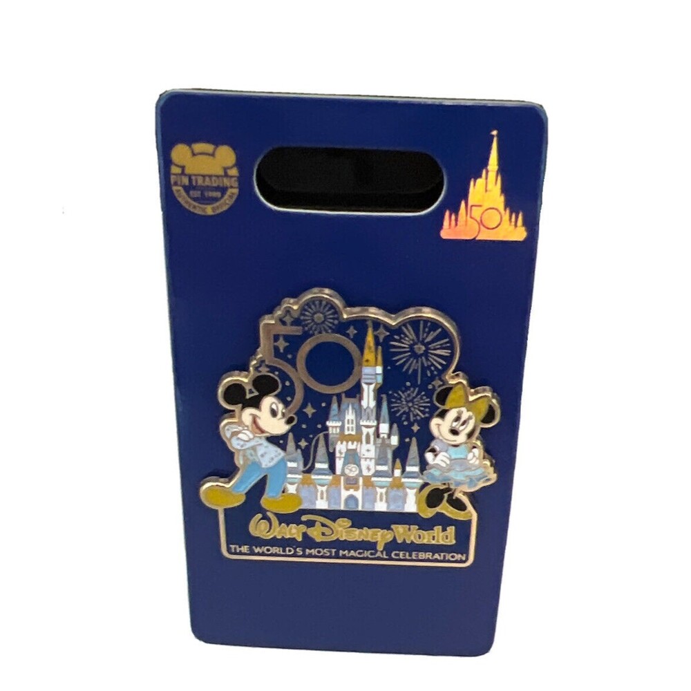 Disney World 50th Anniversary Mickey & Minnie Cinderella Castle Pin NEW